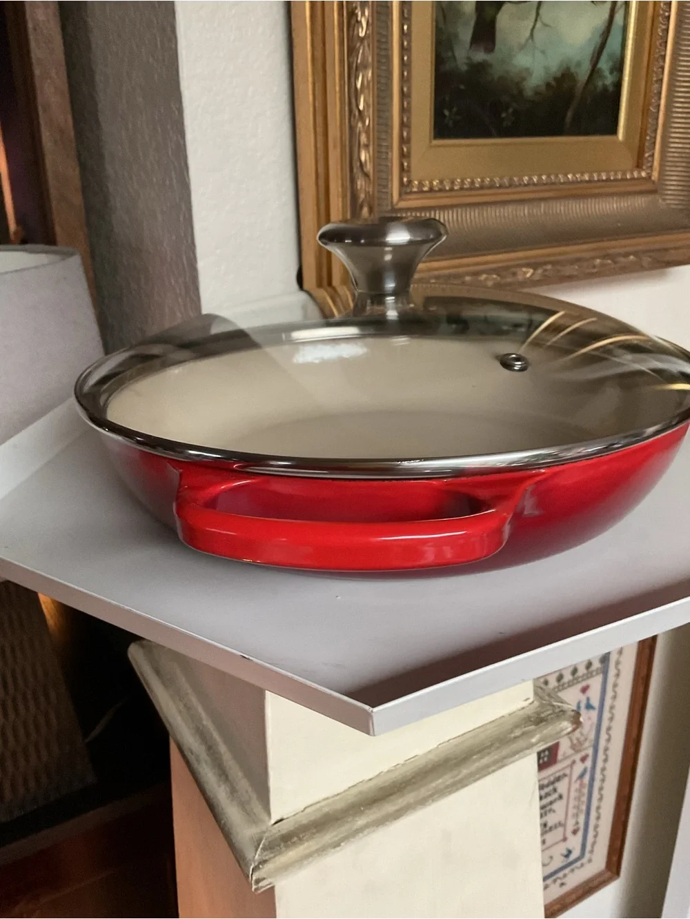 LE CREUSET ENAMELED CAST IRON BRAISER GLASS LID 2.25 QT CERISE RED NEW NO BOX